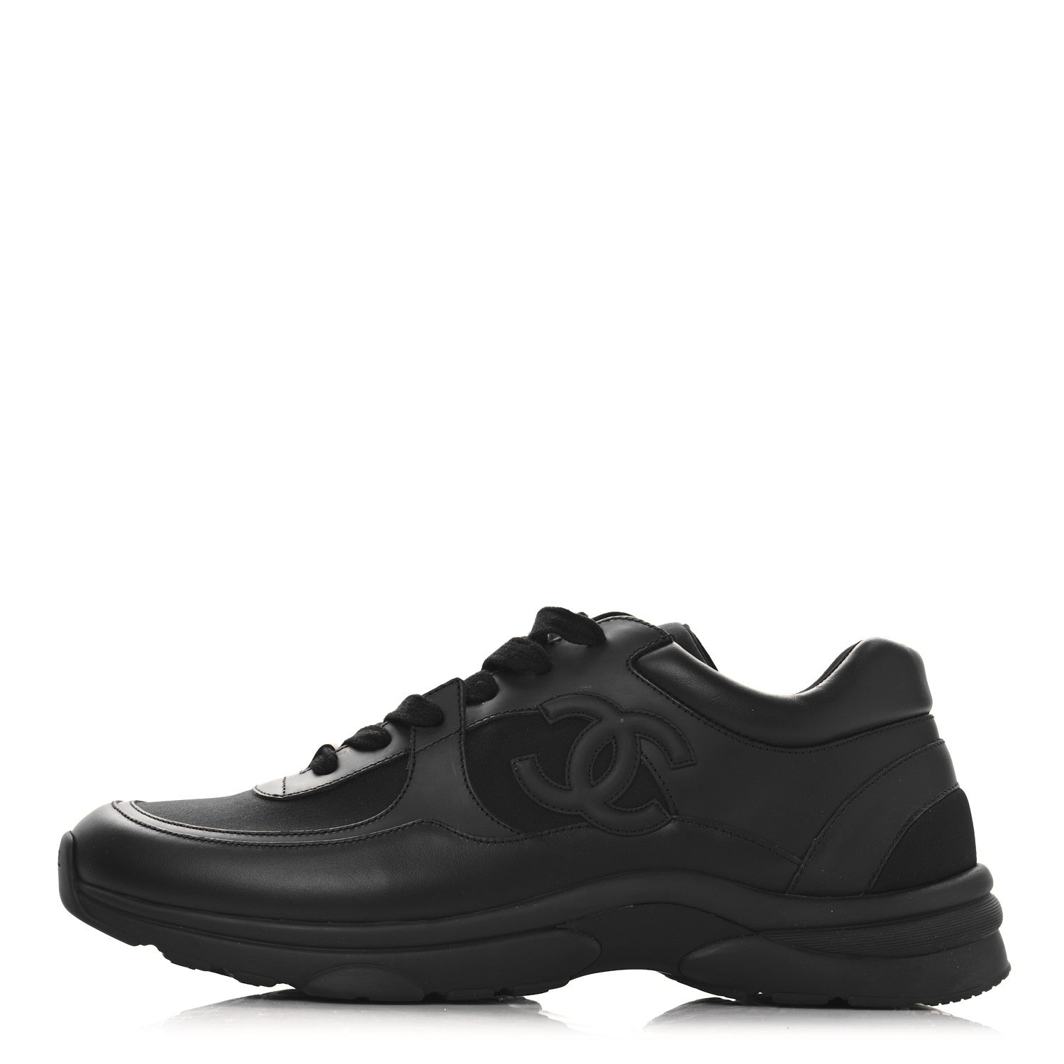 Chanel Lambskin Fabric CC Uniform Mens Sneakers 46 Black 1 of 9