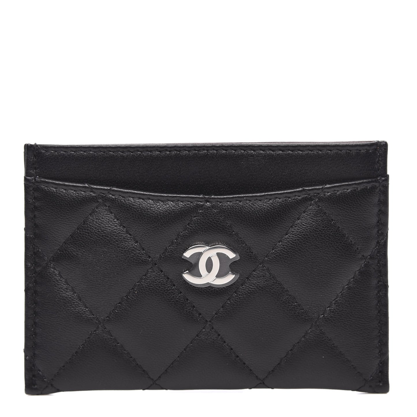 Lambskin Quilted Card Holder Black