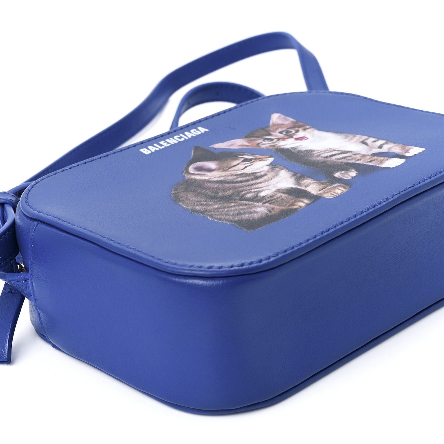 Smooth Calfskin Kittens Logo XS Everyday Camera Bag Electric Blue White