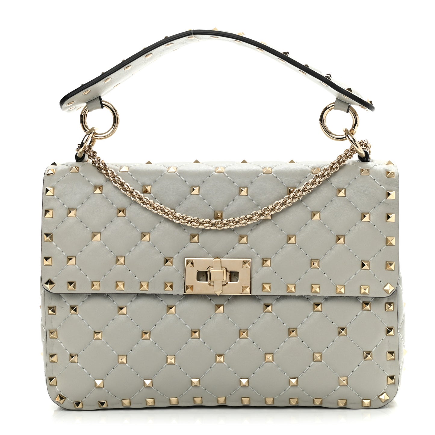 Nappa Medium Rockstud Spike Shoulder Bag Opal Grey