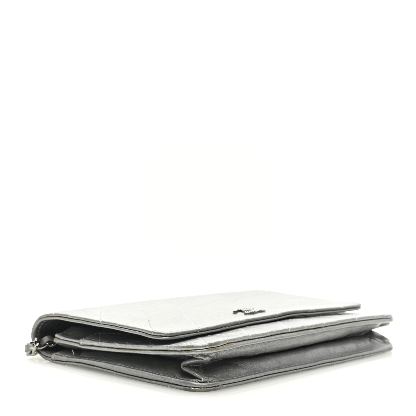Metallic Aged Calfskin Quilted Wallet on Chain WOC Silver