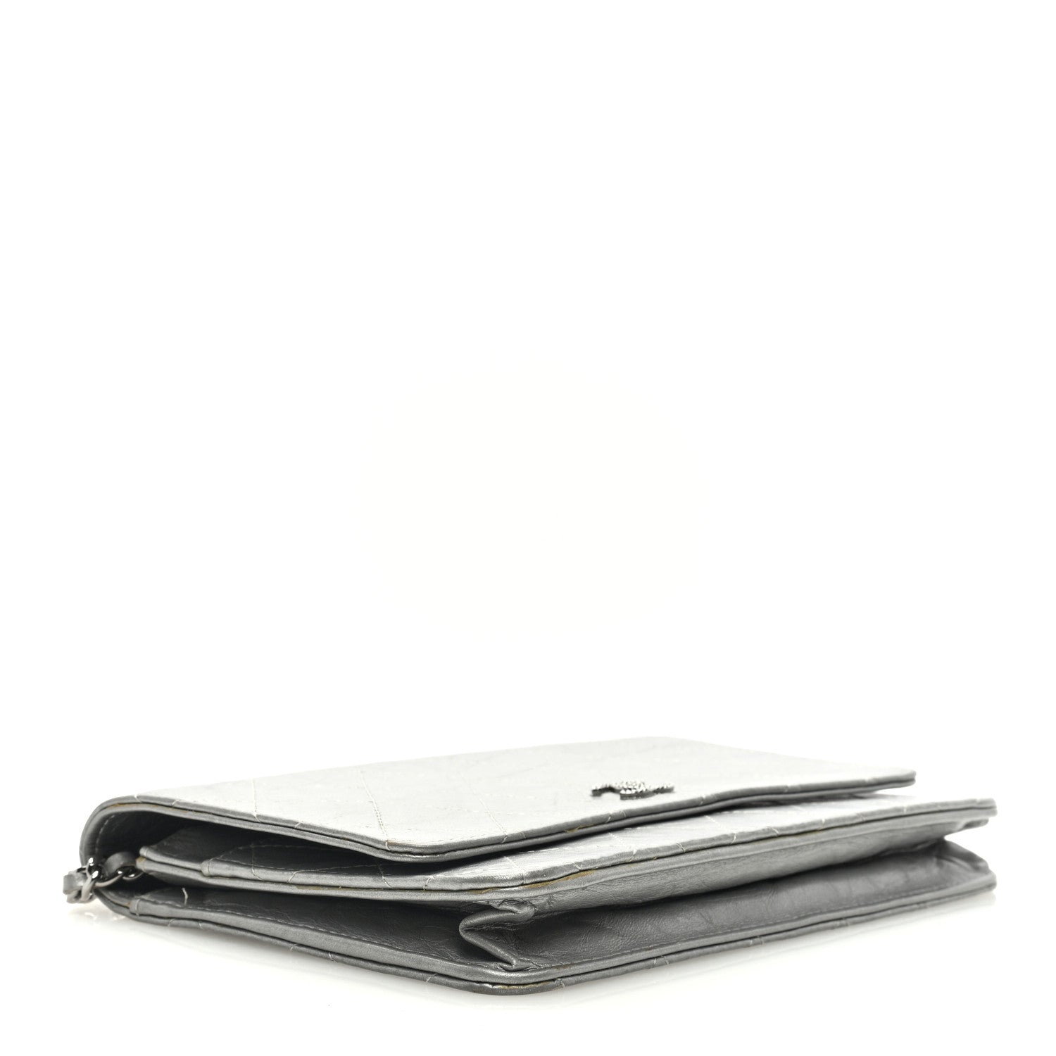 Chanel Metallic Aged Calfskin Quilted Wallet on Chain WOC Silver 4 of 9