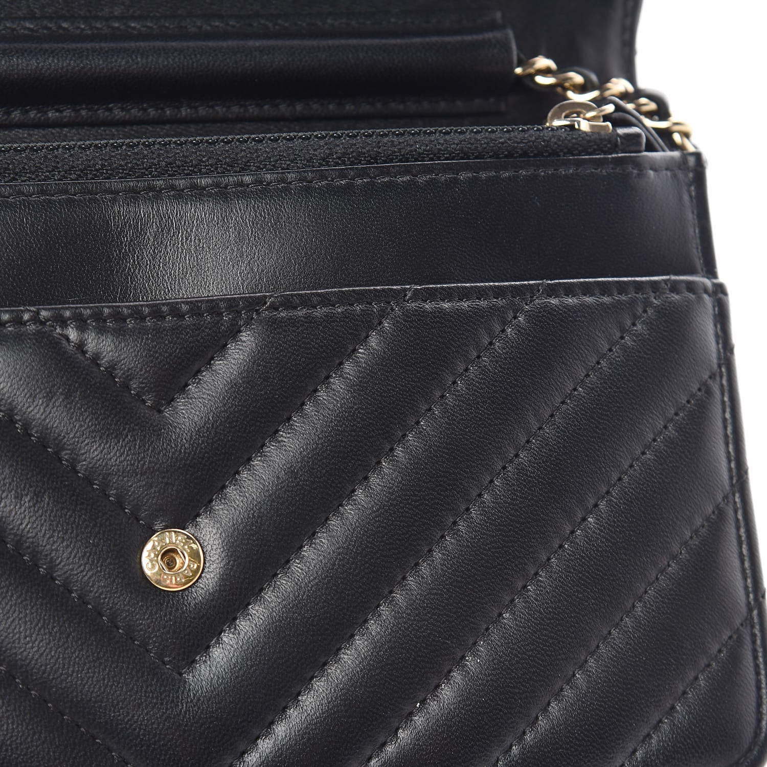 Chanel Lambskin Chevron Quilted Wallet On Chain WOC Black 12 of 13