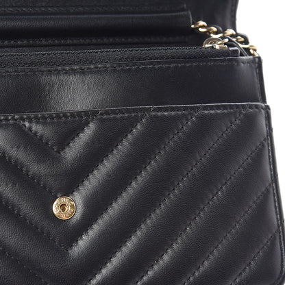 Chanel Lambskin Chevron Quilted Wallet On Chain WOC Black 12 of 13
