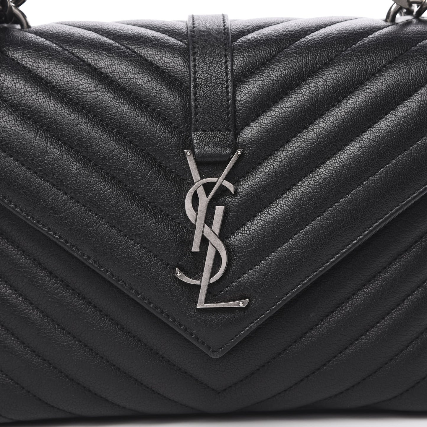 Sheepskin Matelasse Chevron Monogram Medium College Bag Black