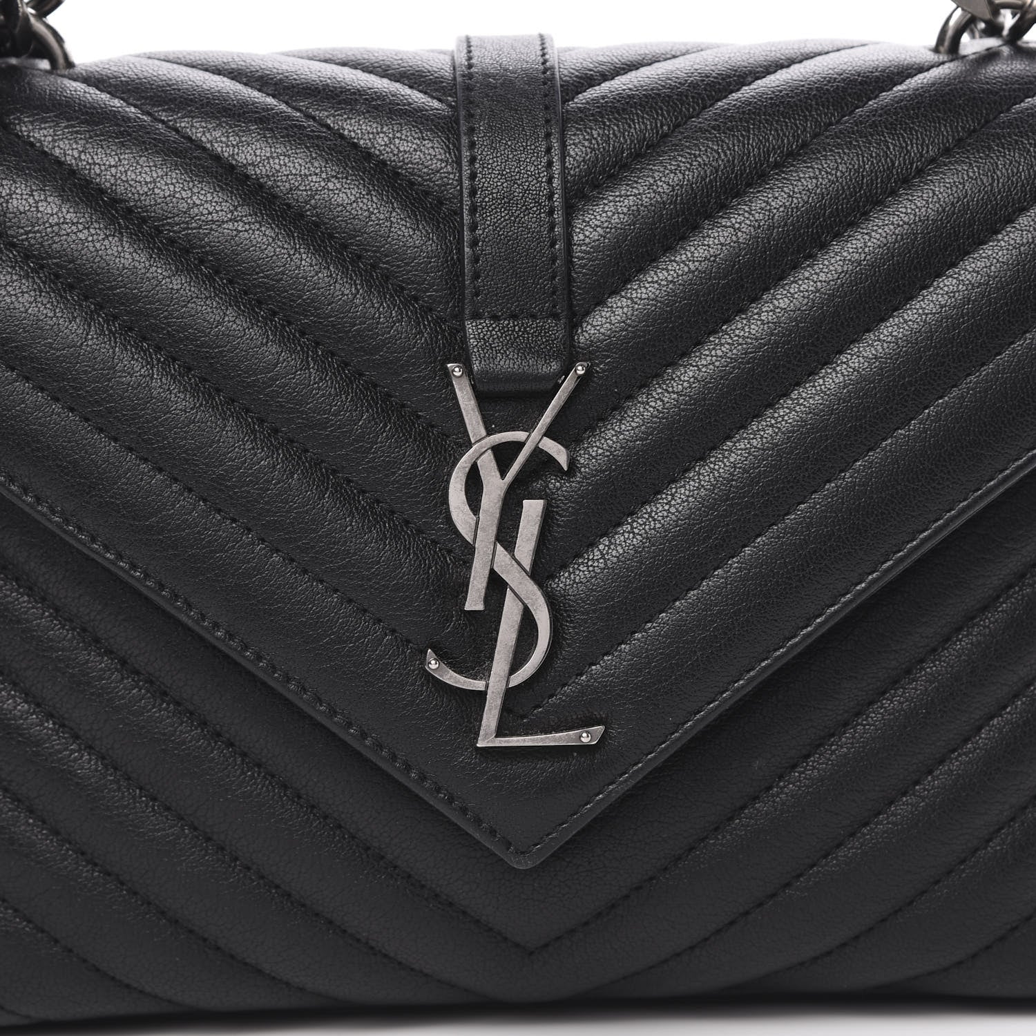 Saint Laurent Sheepskin Matelasse Chevron Monogram Medium College Bag Black 7 of 11