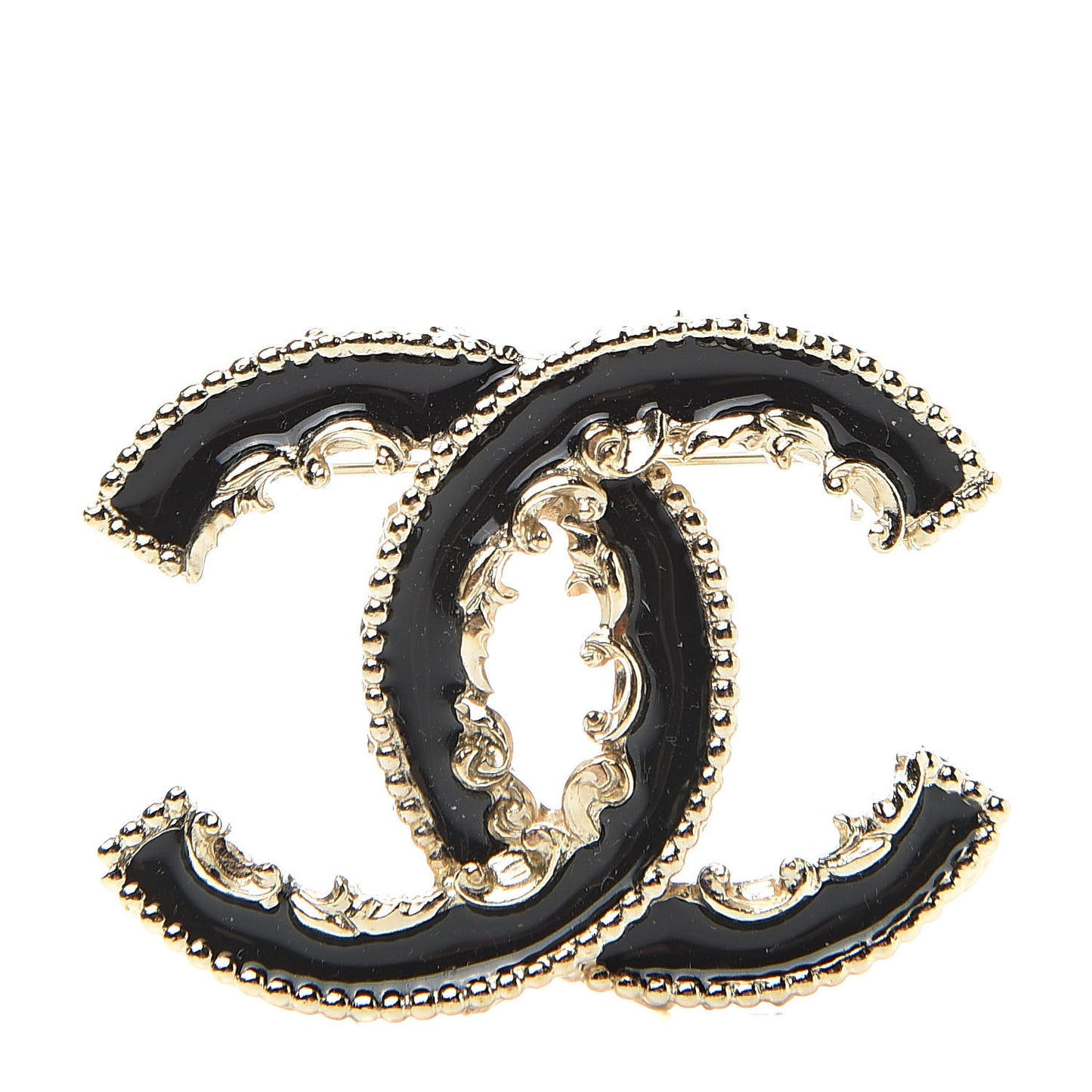 Enamel CC Baroque Brooch Black Gold