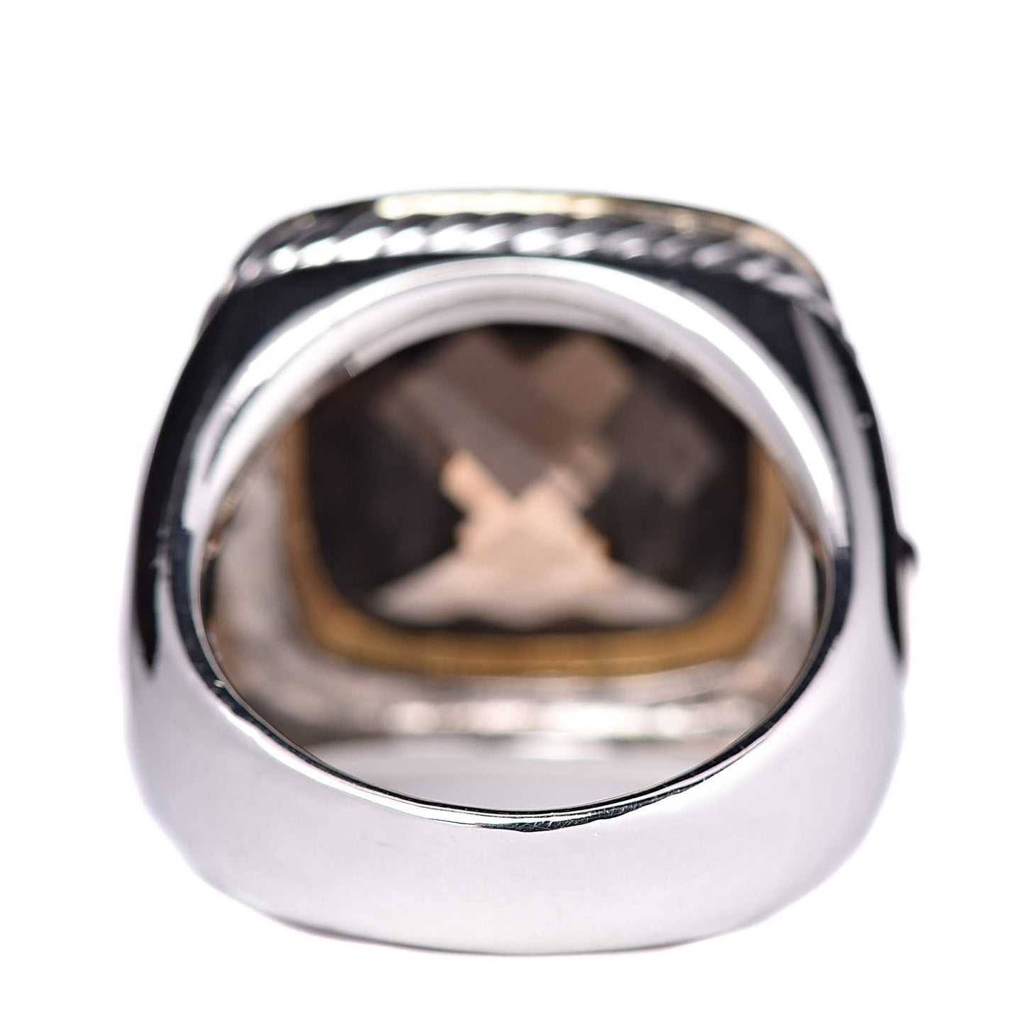 Sterling Silver 18K Yellow Gold Diamond Smoky Quartz 14mm Albion Statement Ring 54 7