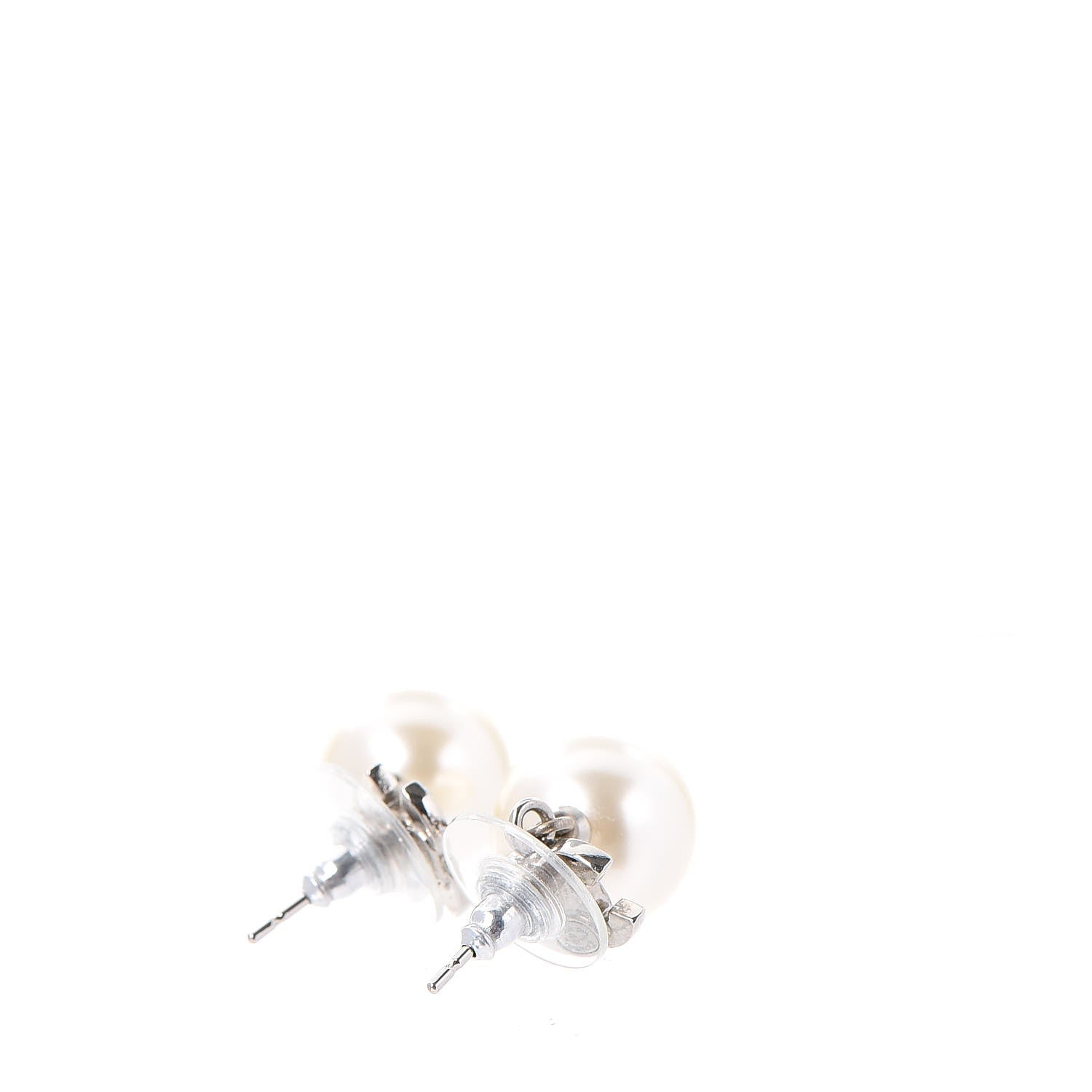 Chanel Crystal Pearl CC Drop Earrings Silver 5 of 6