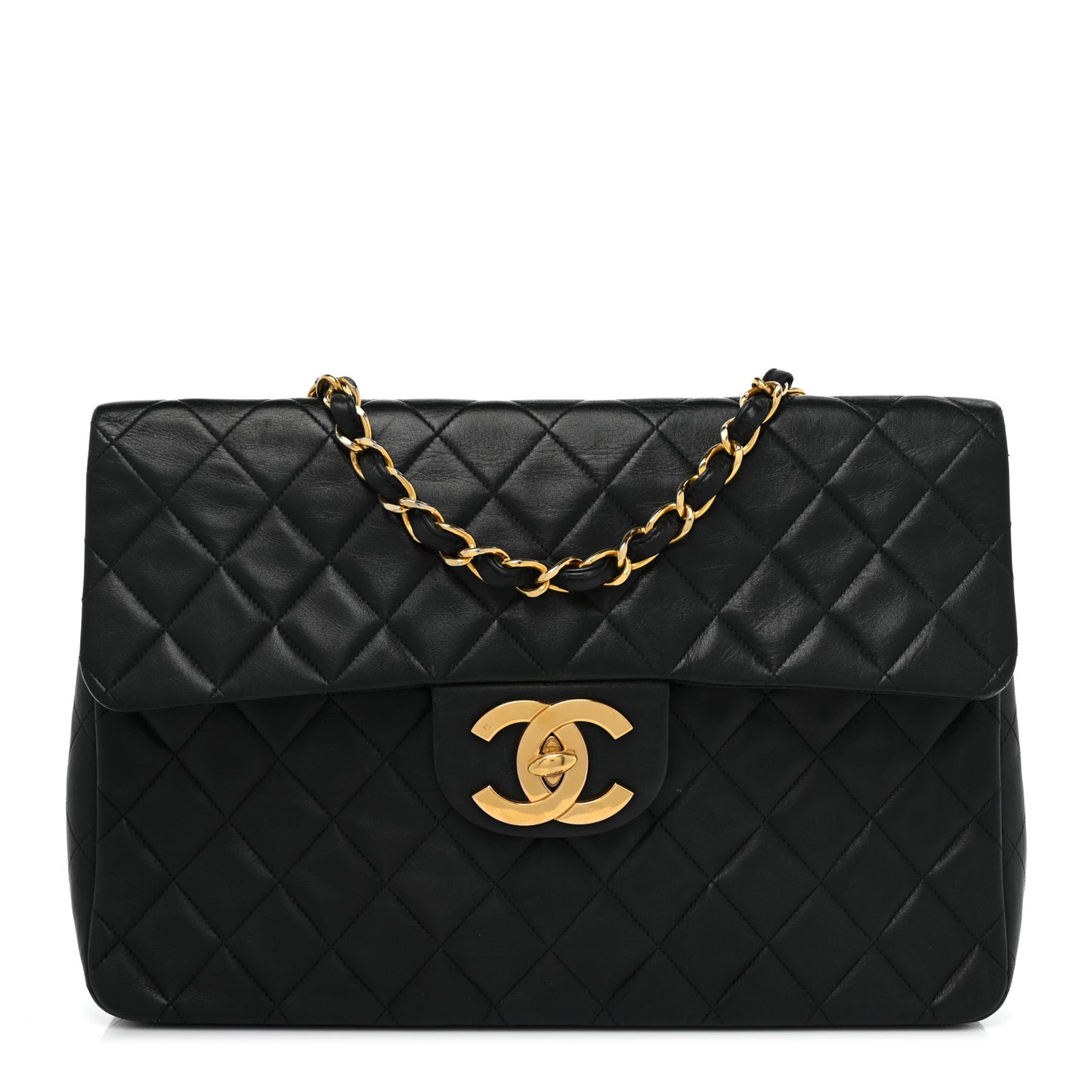 Lambskin Quilted XL Jumbo Single Flap Black