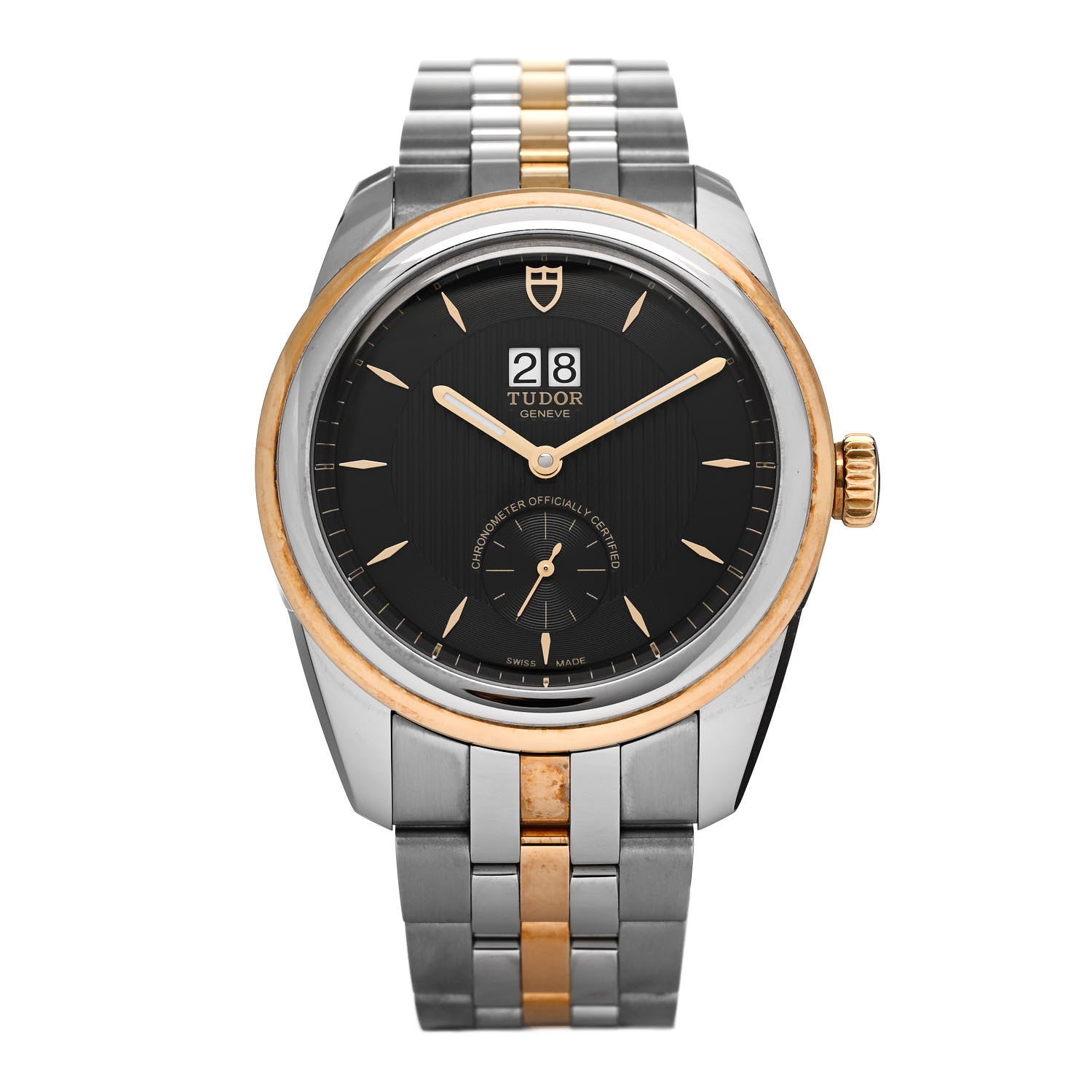 TUDOR Stainless Steel 18K Yellow Gold 42mm Glamour Double Date Automatic Watch Black 57103 1 of 5