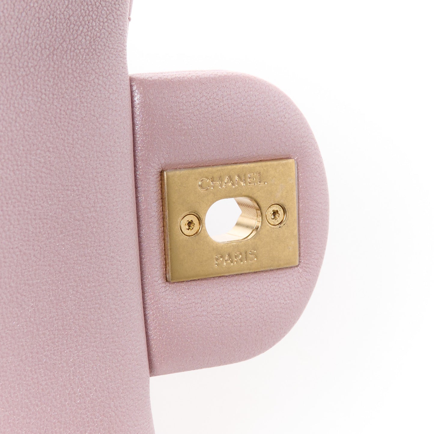 Shiny Lambskin Quilted Pearl Twist Mini Square Flap Light Pink