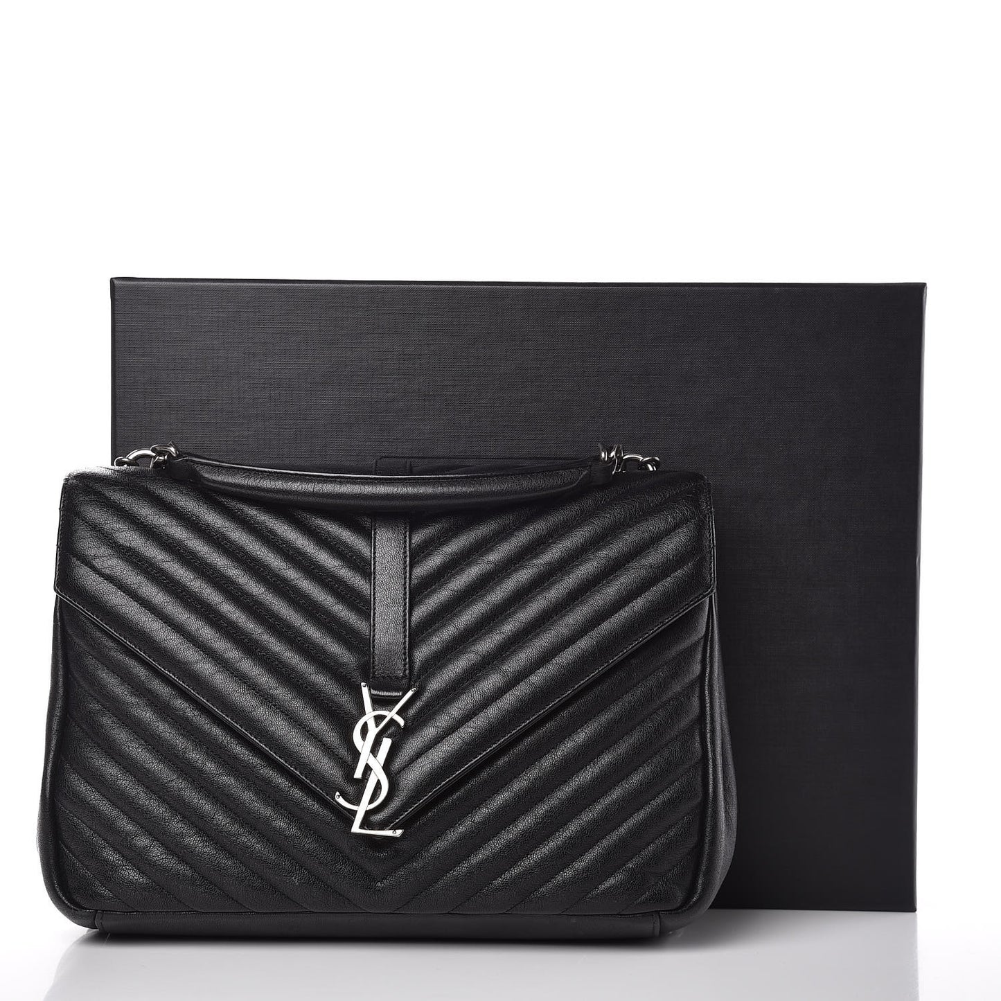 Sheepskin Matelasse Chevron Monogram Large College Satchel Black