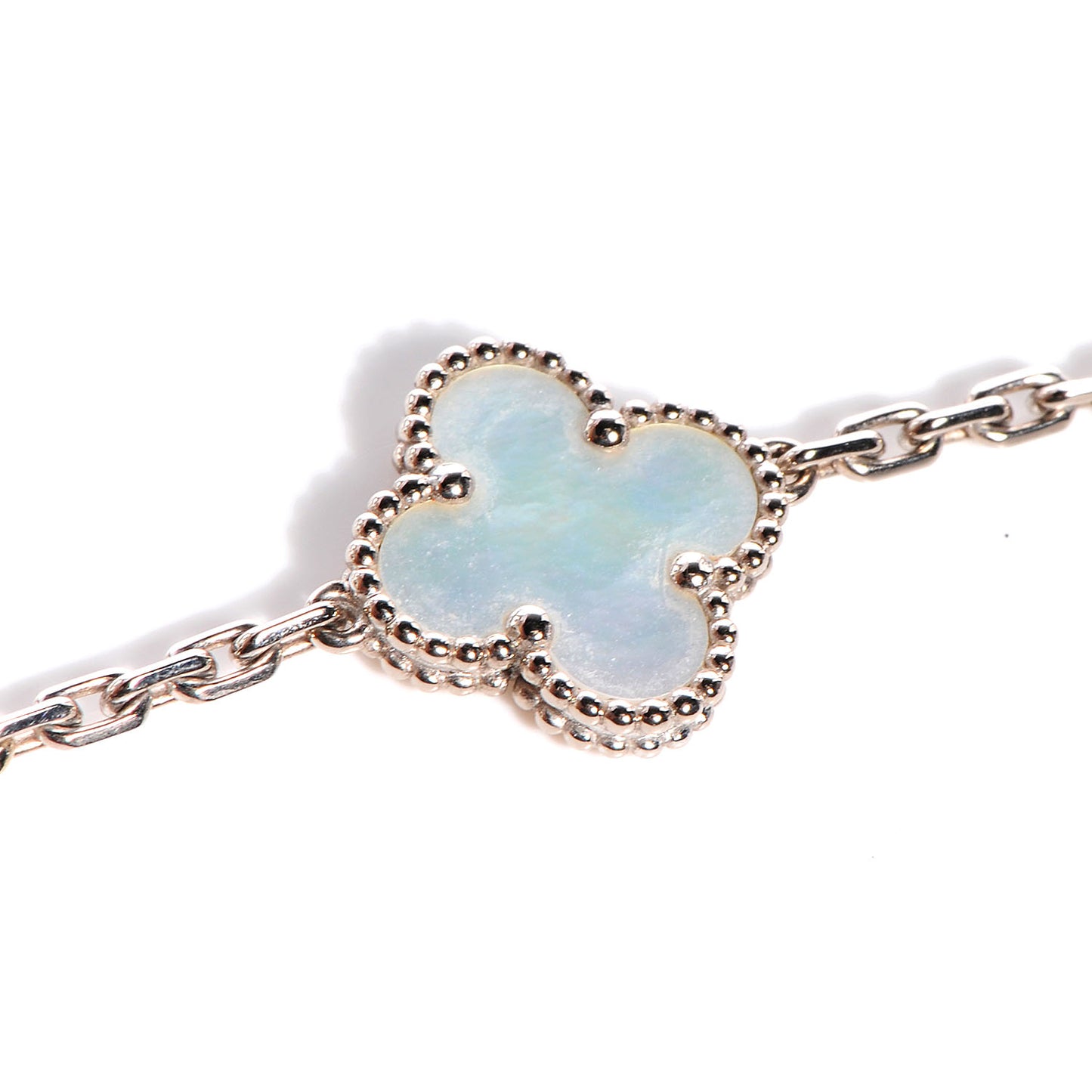18K White Gold Mother of Pearl 10 Motifs Vintage Alhambra Necklace