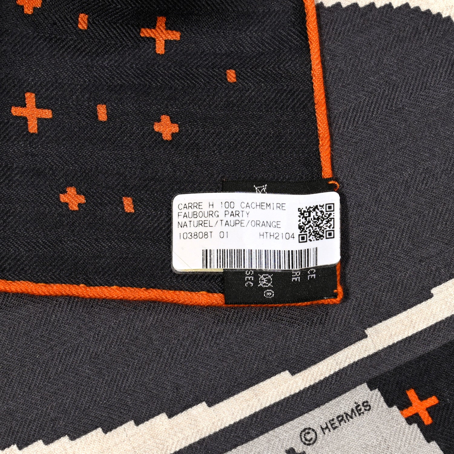 Hermes Cashmere Silk Faubourg Party Scarf 100 Naturel Taupe Orange 7 of 7
