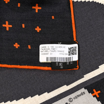 Hermes Cashmere Silk Faubourg Party Scarf 100 Naturel Taupe Orange 7 of 7
