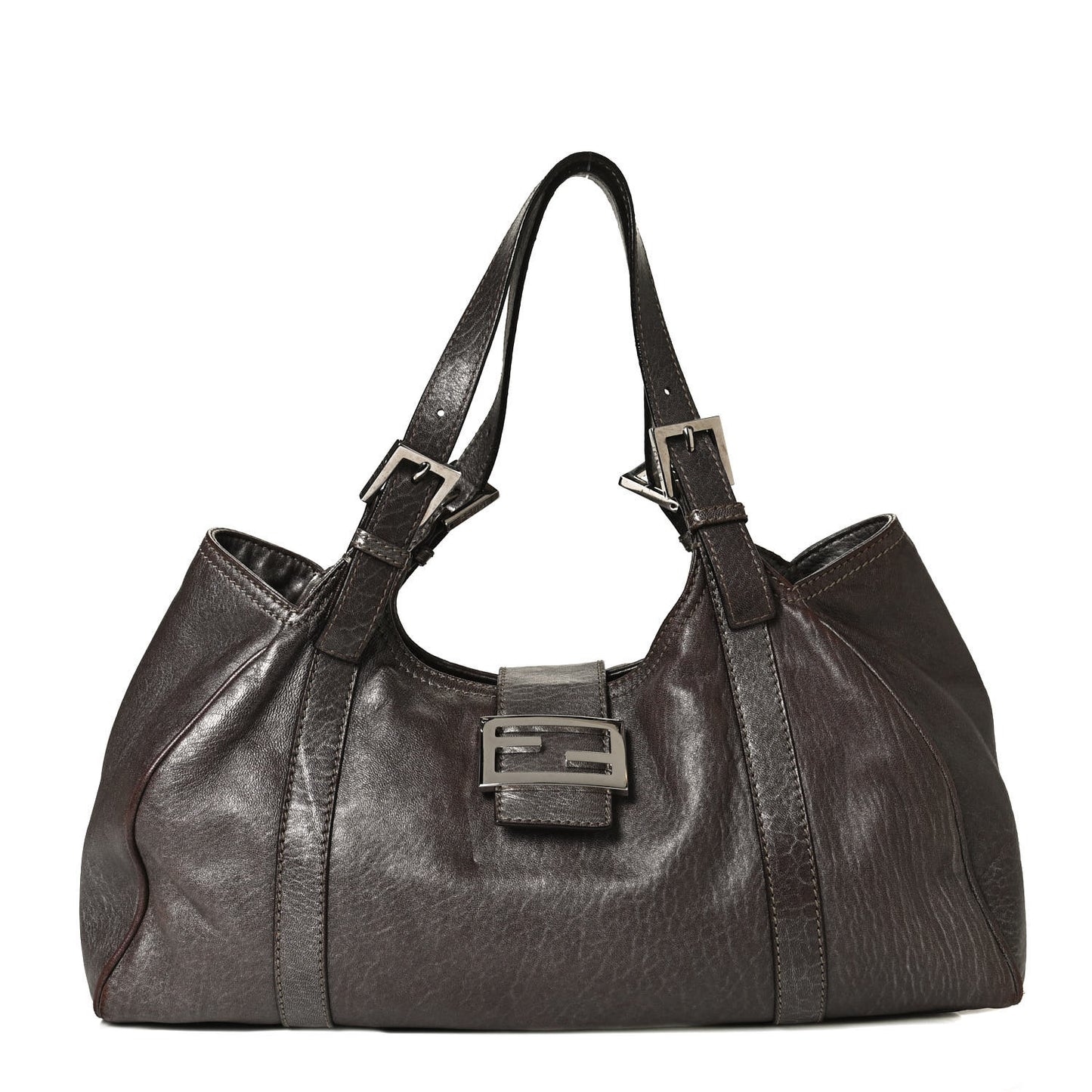 Metallic Calfskin Shoulder Bag Brown