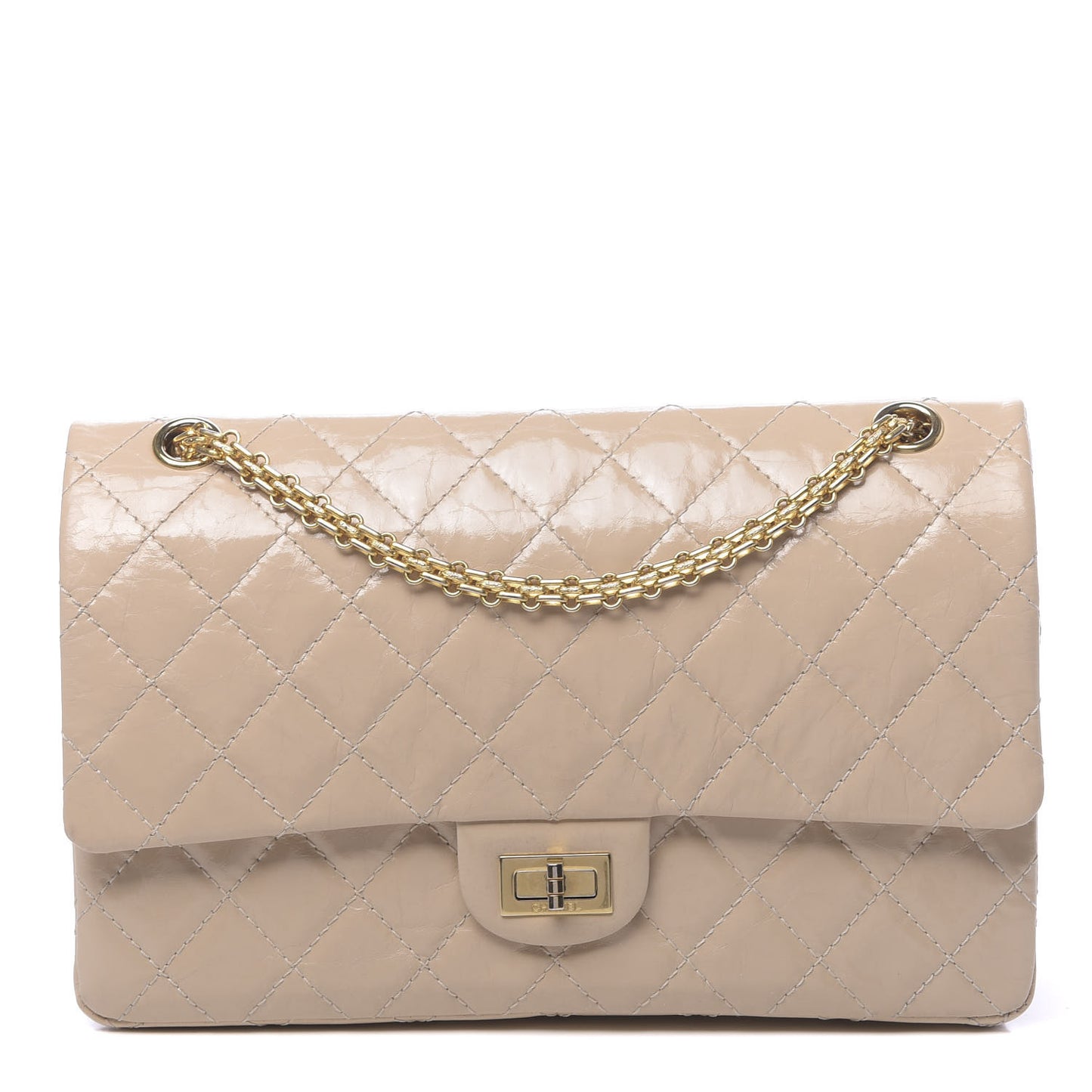 Distressed Patent Quilted 2.55 Reissue 226 Flap Beige