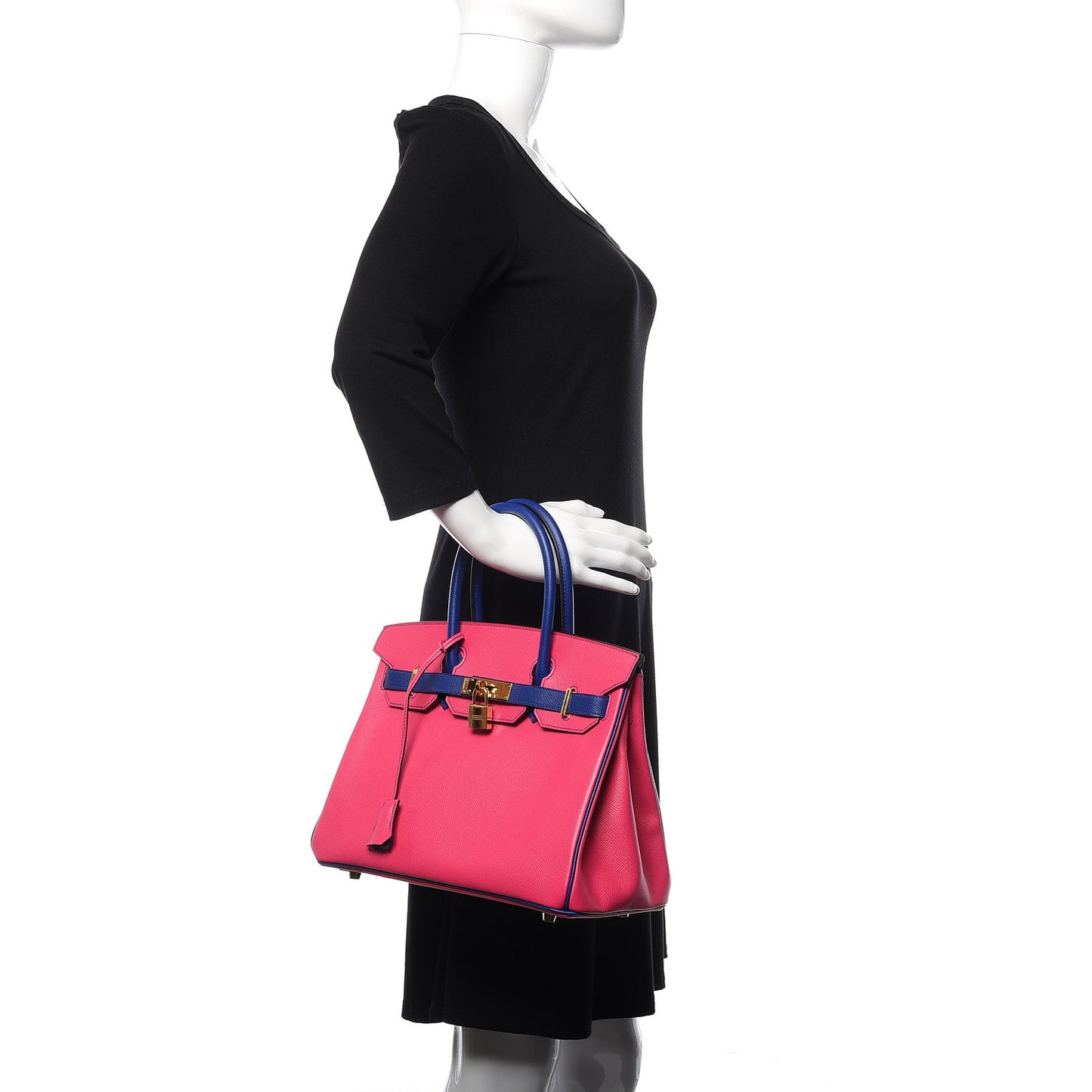 Epsom Bi Color Horseshoe Birkin 30 Rose Tyrien Bleu Electrique