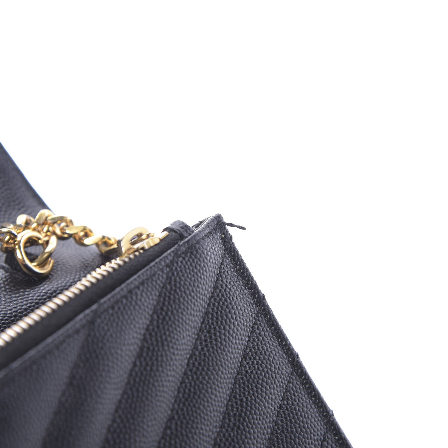 Saint Laurent Grain De Poudre Matelasse Chevron Monogram Envelope Chain Wallet Black 10 of 12