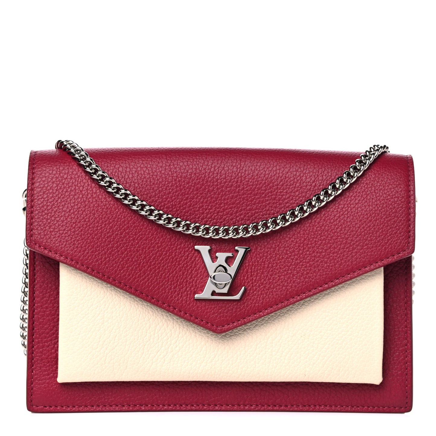 Calfskin My Lockme Chain Pochette Lie De Vin Etain Creme