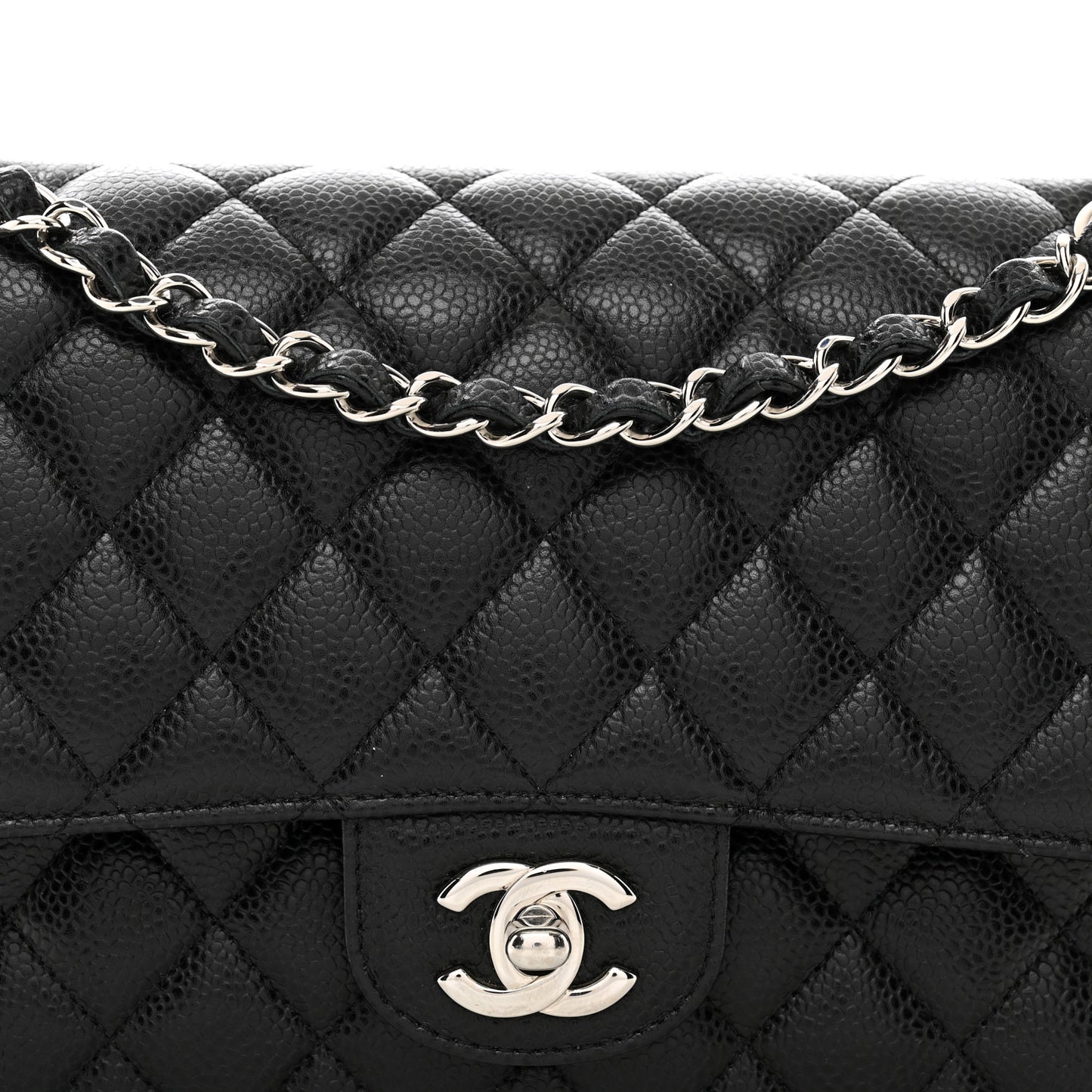 Caviar Quilted Medium Double Flap Black