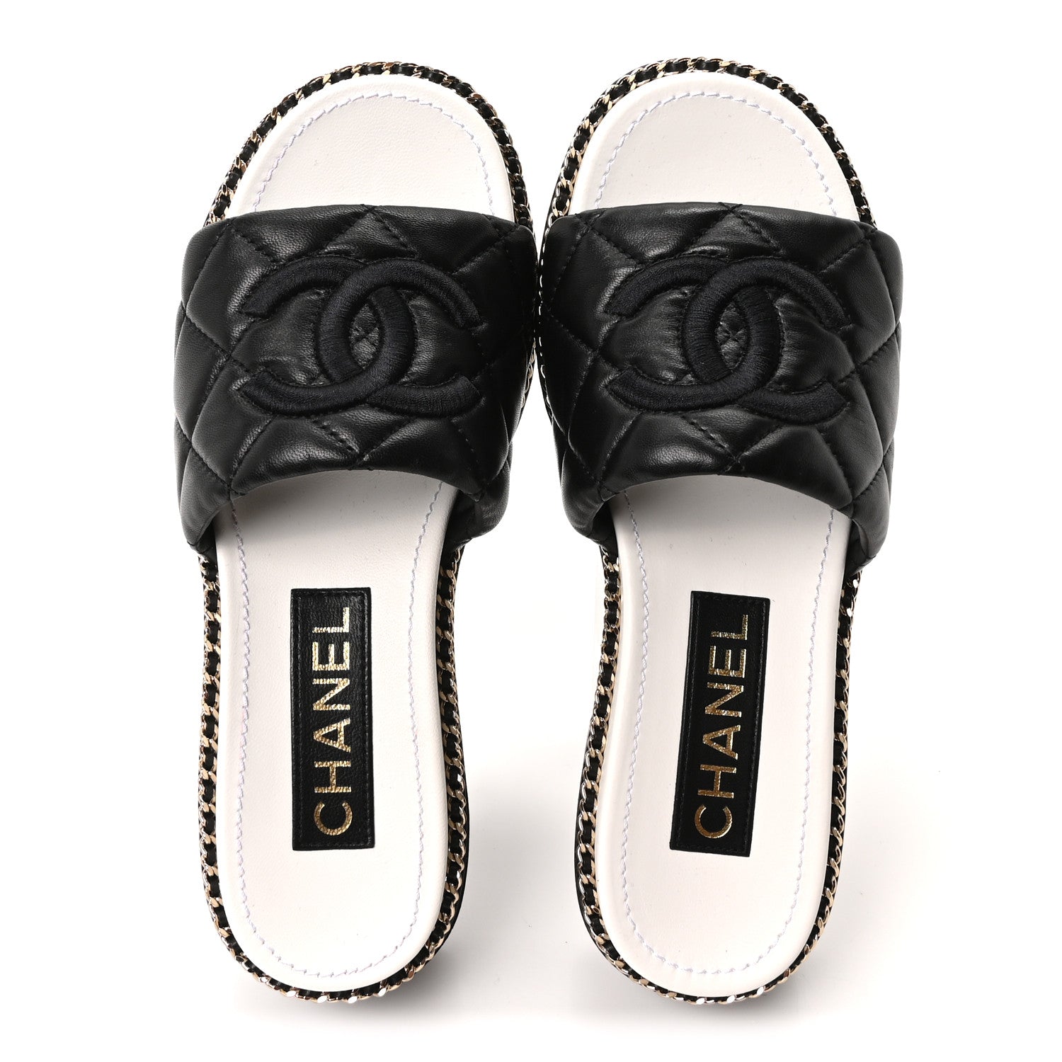 Chanel Lambskin Quilted CC Chain Mules 35 Black White 1836874