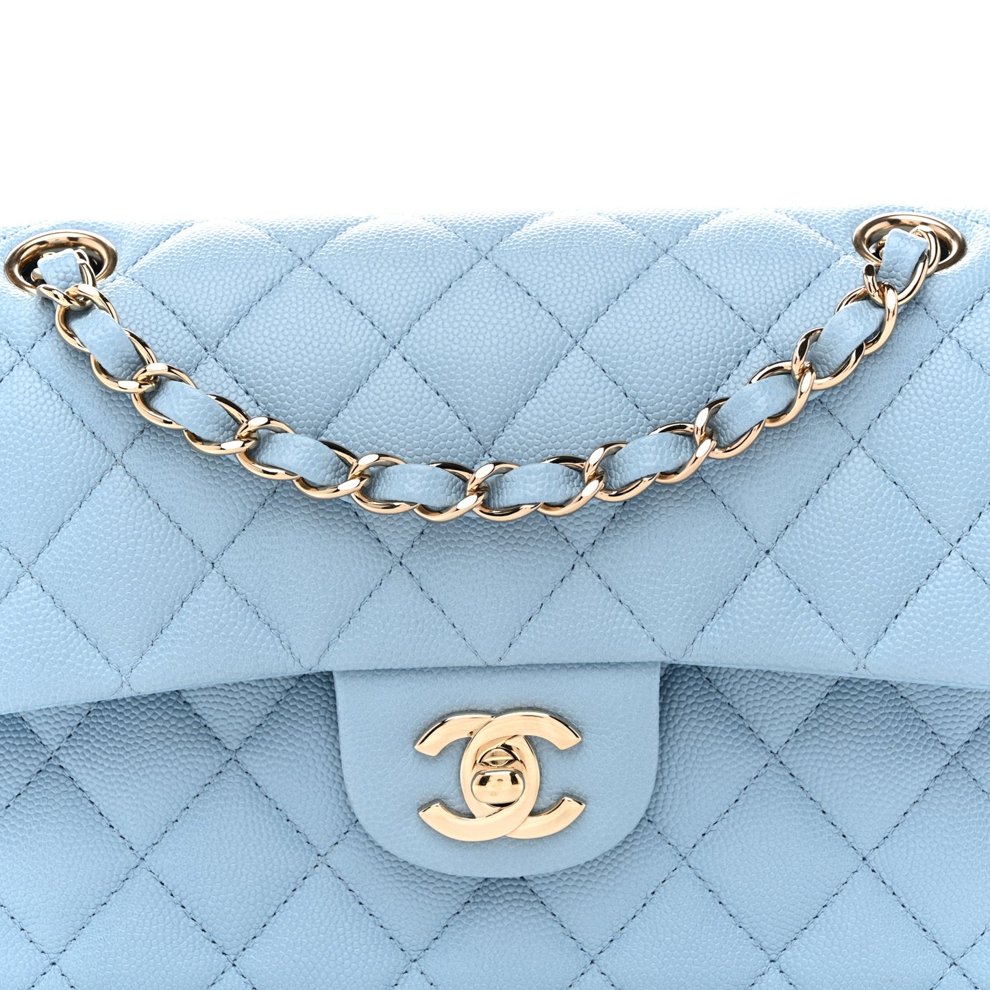 Caviar Quilted Small Double Flap Light Blue