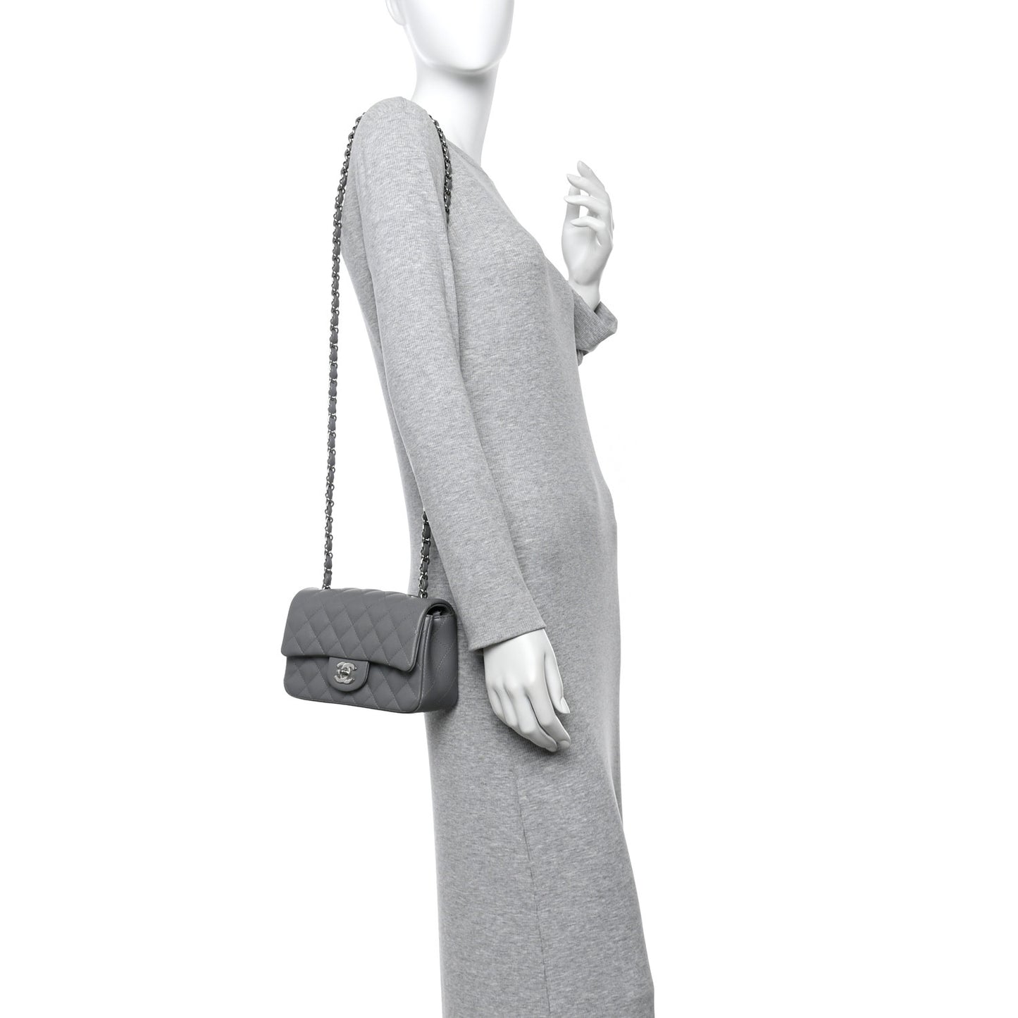 Caviar Quilted Mini Rectangular Flap Grey
