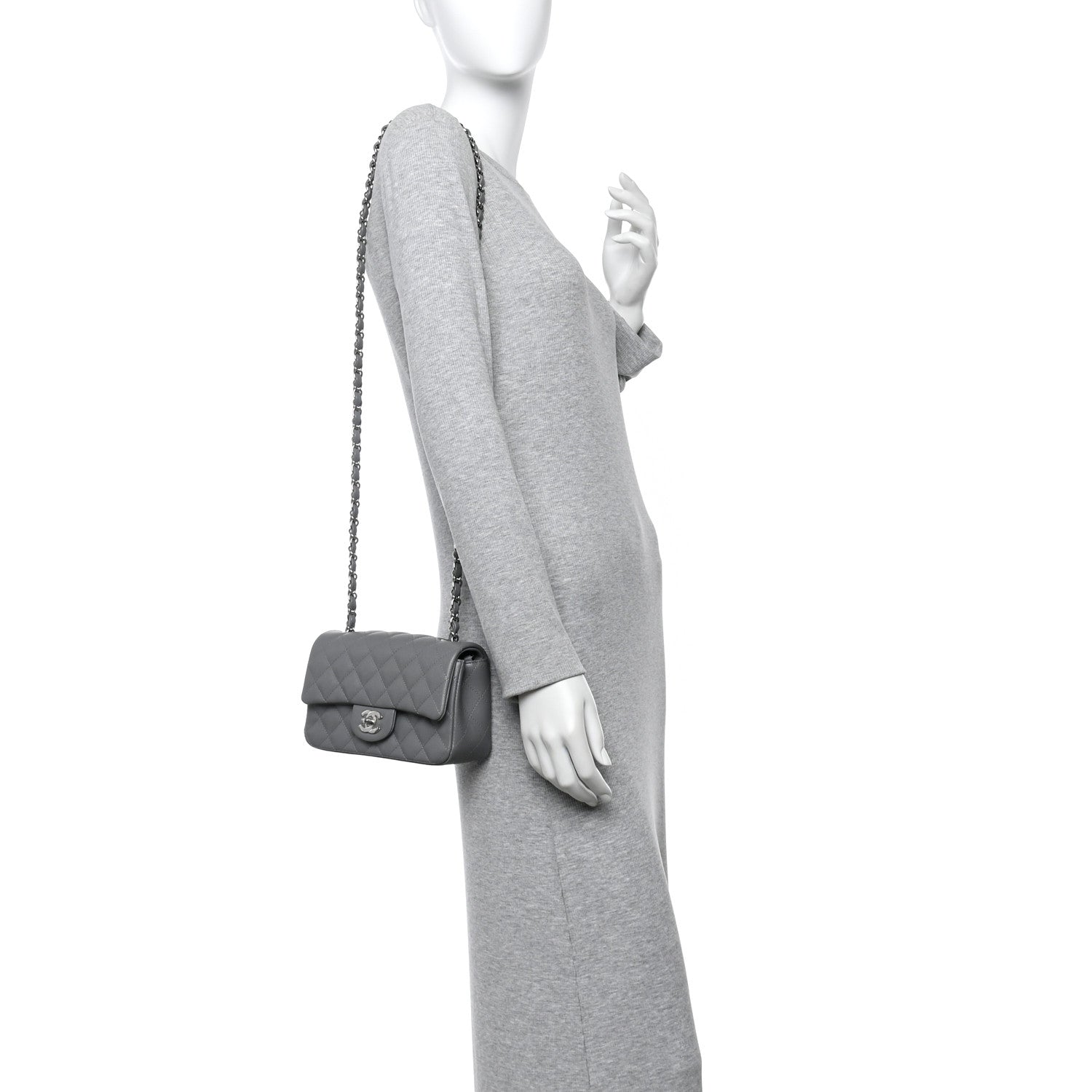 Chanel Caviar Quilted Mini Rectangular Flap Grey 2 of 11