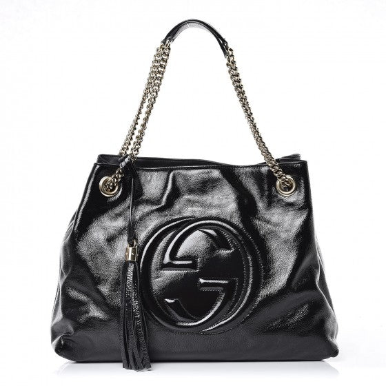 Gucci Patent Medium Soho Chain Shoulder Bag Black 1 of 7