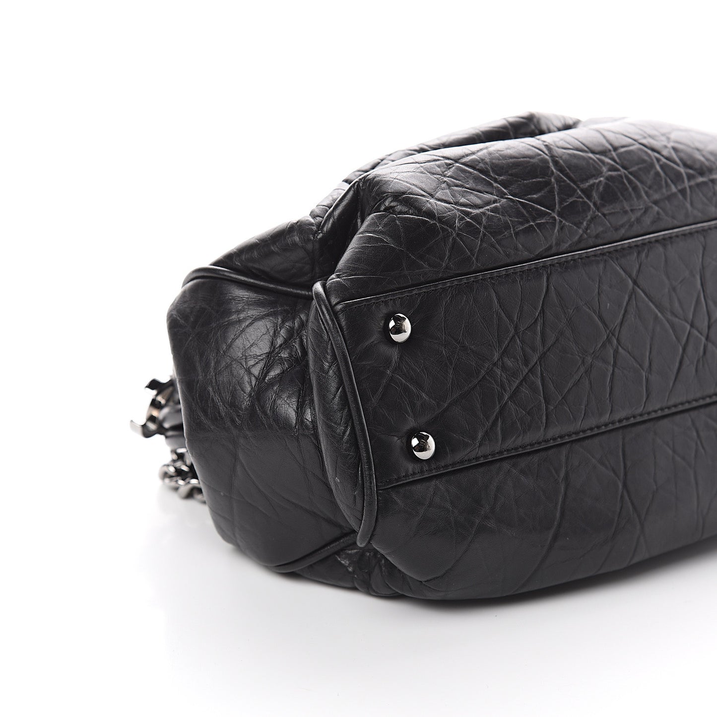 Distressed Lambskin Paris NY Framed Pleated Pouch Bag Black