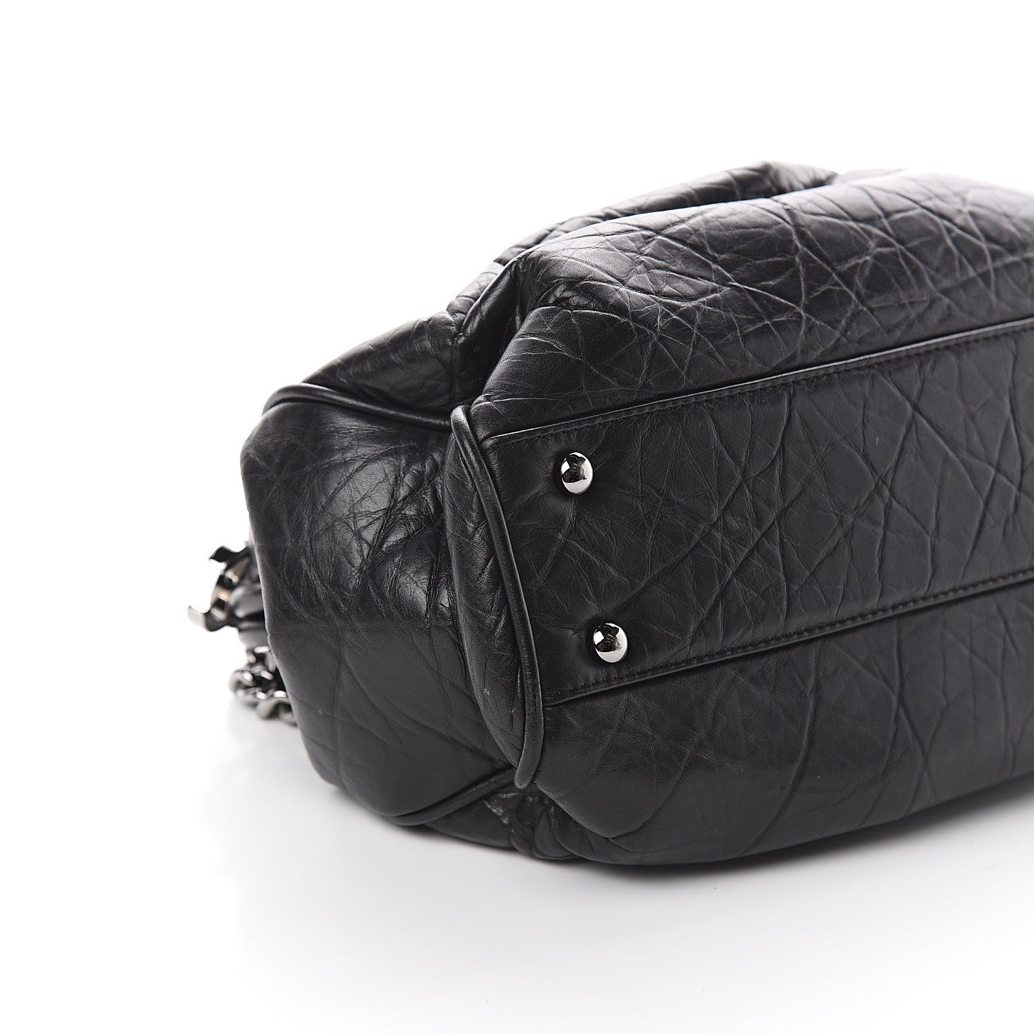 Chanel Distressed Lambskin Paris NY Framed Pleated Pouch Bag Black 8 of 9