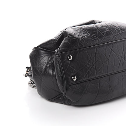 Chanel Distressed Lambskin Paris NY Framed Pleated Pouch Bag Black 8 of 9
