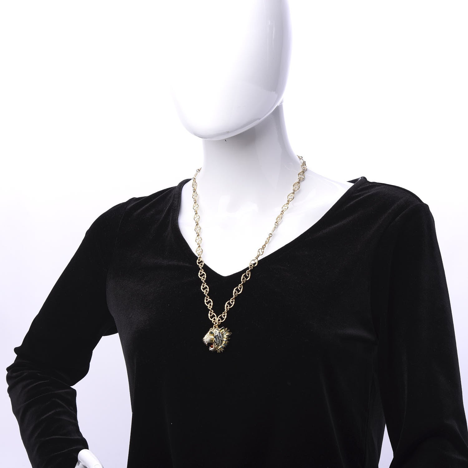 Gucci Metal Crystal Enamel Rajah Necklace Gold Blue 2 of 7