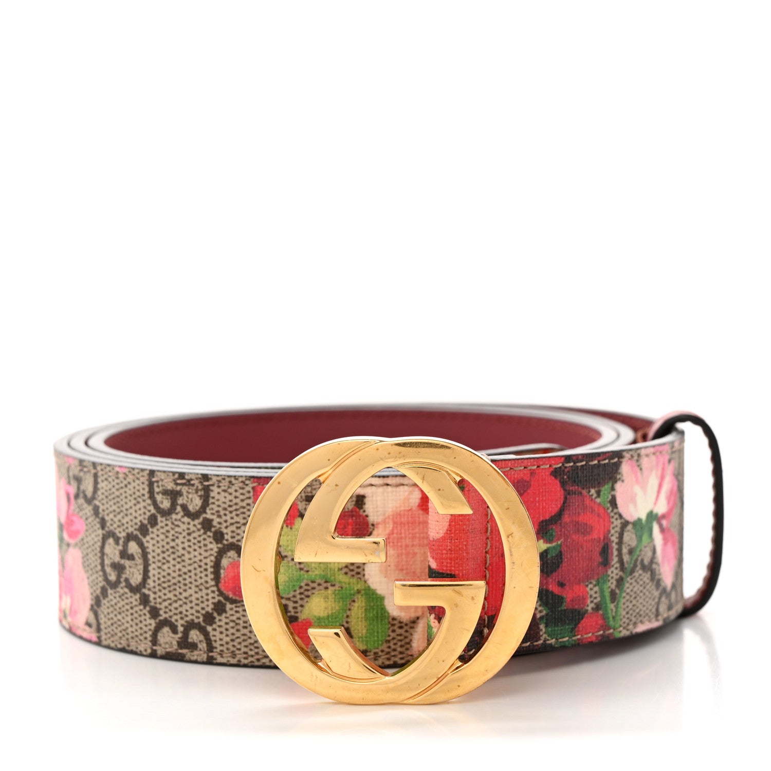 Gucci GG Supreme Monogram Blooms Moon Calfskin Interlocking G 37mm Belt 105 42 Beige Ebony Multicolor Dry Rose 1 of 5