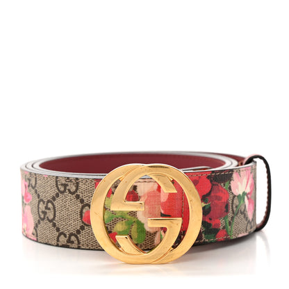 Gucci GG Supreme Monogram Blooms Moon Calfskin Interlocking G 37mm Belt 105 42 Beige Ebony Multicolor Dry Rose 1 of 5