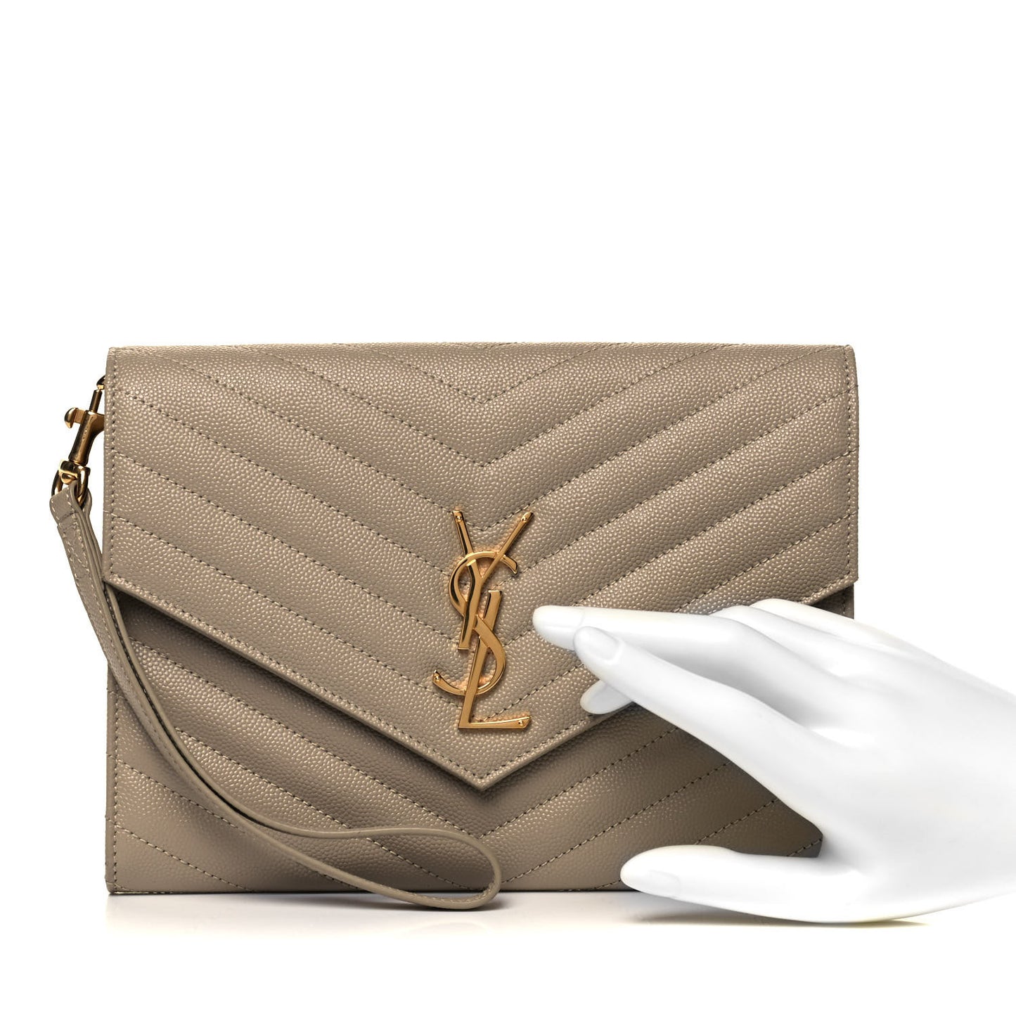 Grain De Poudre Matelasse Chevron Monogram Envelope Clutch Dark Beige