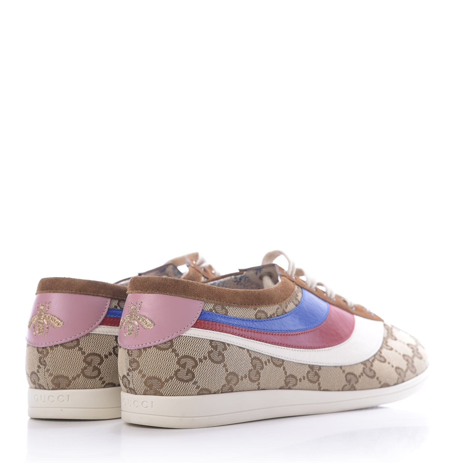 Gucci Suede Monogram Web Womens Falacer Sneakers 42 Nocciola Beige Mystic White Hibiscus Red 3 of 10