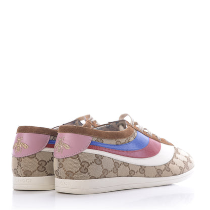 Gucci Suede Monogram Web Womens Falacer Sneakers 42 Nocciola Beige Mystic White Hibiscus Red 3 of 10