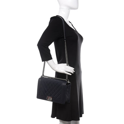Chanel Calfskin Chevron Quilted Medium Boy Flap Navy Blue 2 of 16