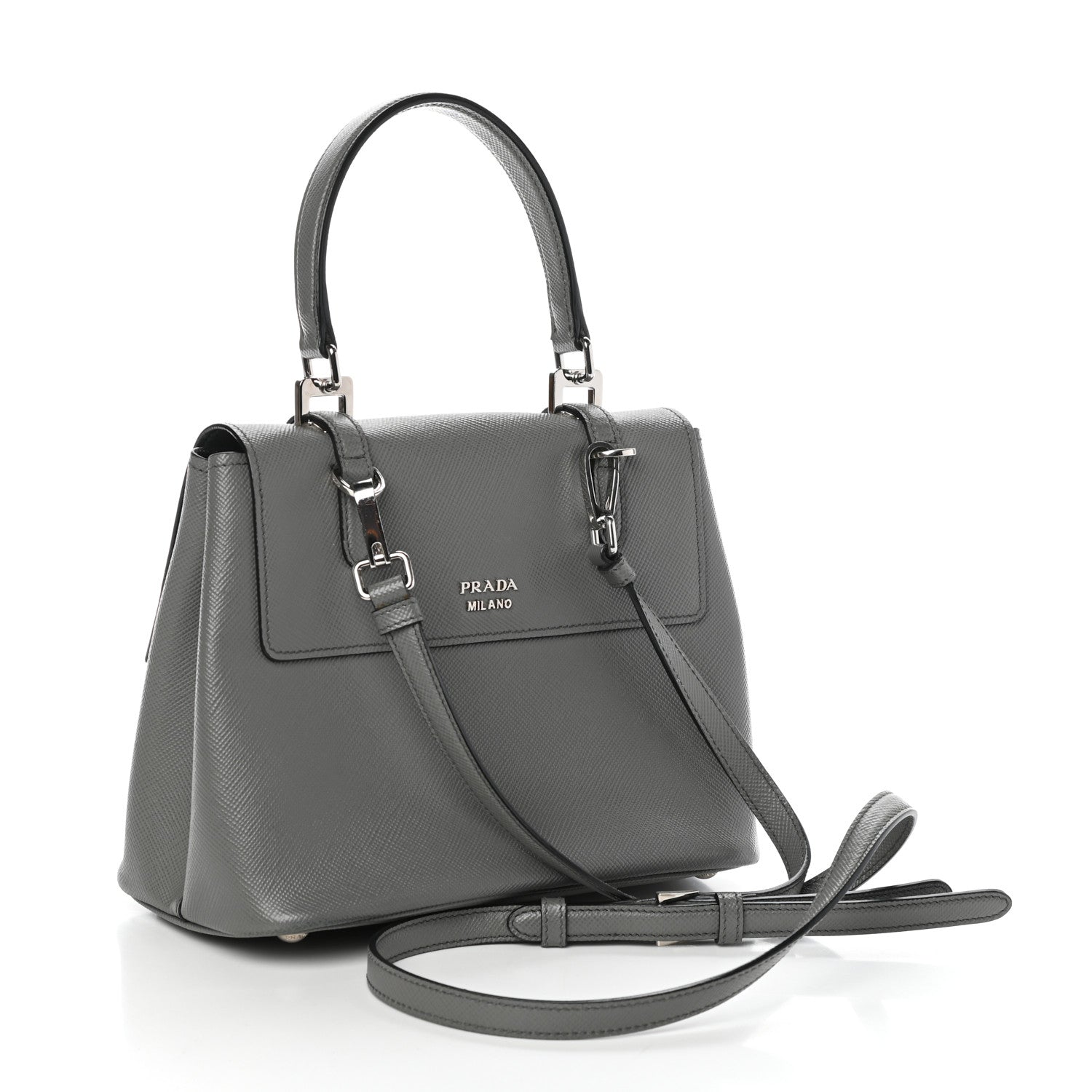 Prada Saffiano Cuir Small Convertible Top Handle Tote Marmo 3 of 9