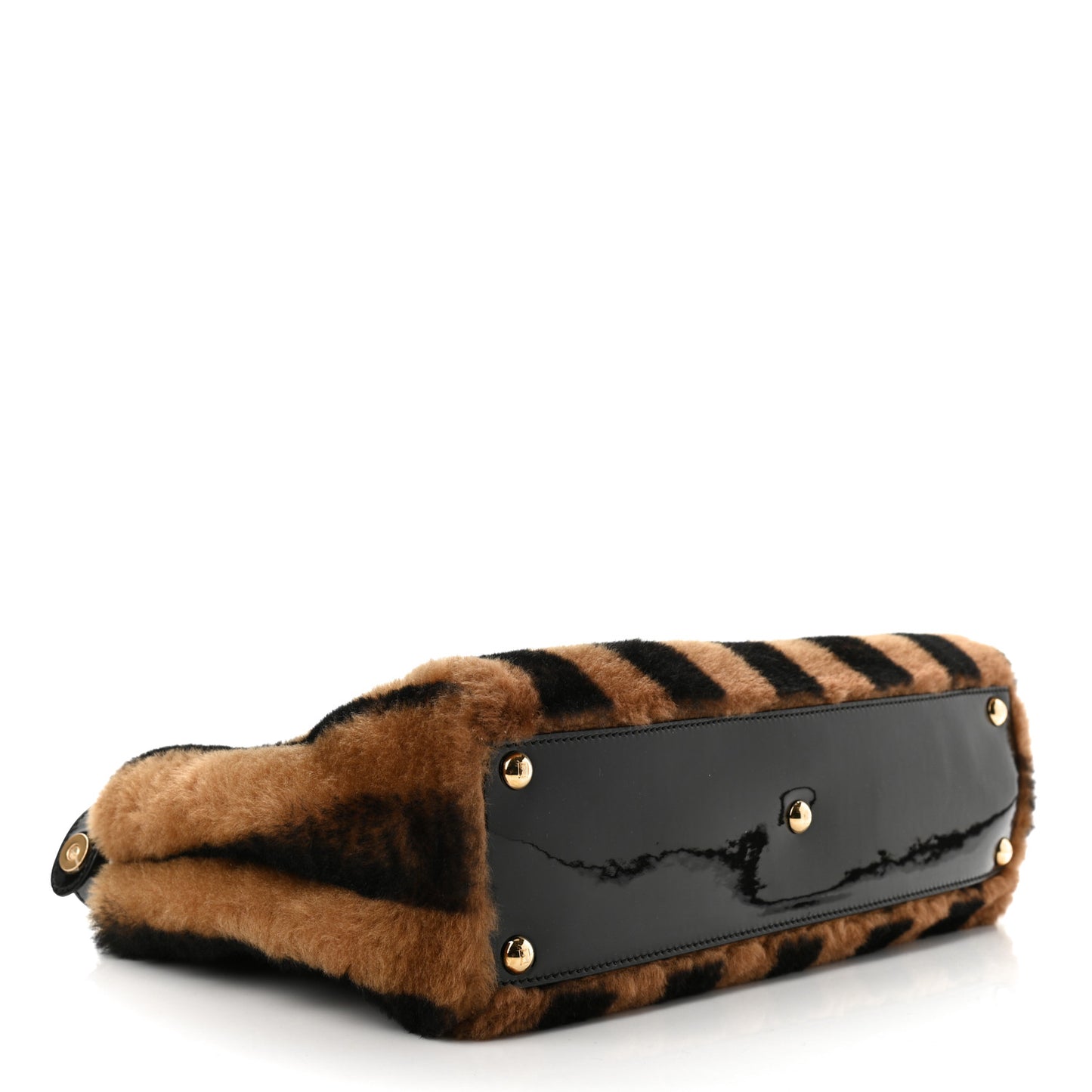 Shearling Vitello Vernice Mou Pequin Striped Medium Peekaboo Iconic Satchel Tobacco Black