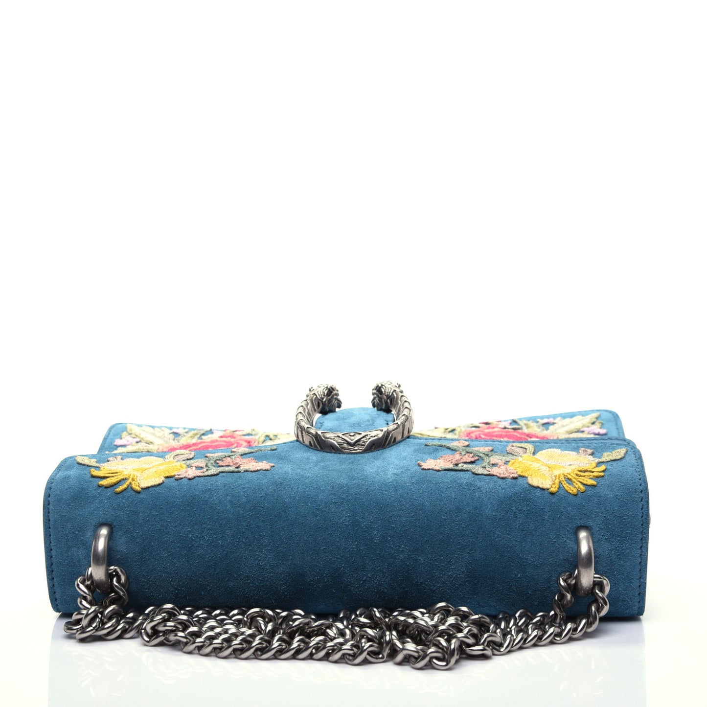 Suede Floral Embroidered Small Dionysus Shoulder Bag Blue