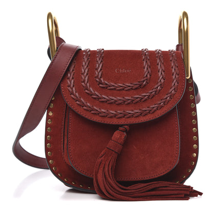 Chloe Suede Calfskin Braided Mini Hudson Shoulder Bag Sienna Red 1 of 9