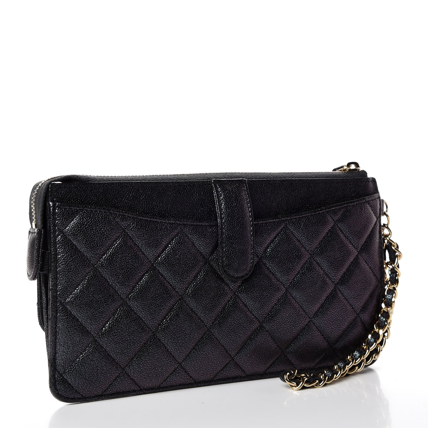 Chanel Iridescent Caviar Quilted Classic Pouch With Handle Black 4 of 9