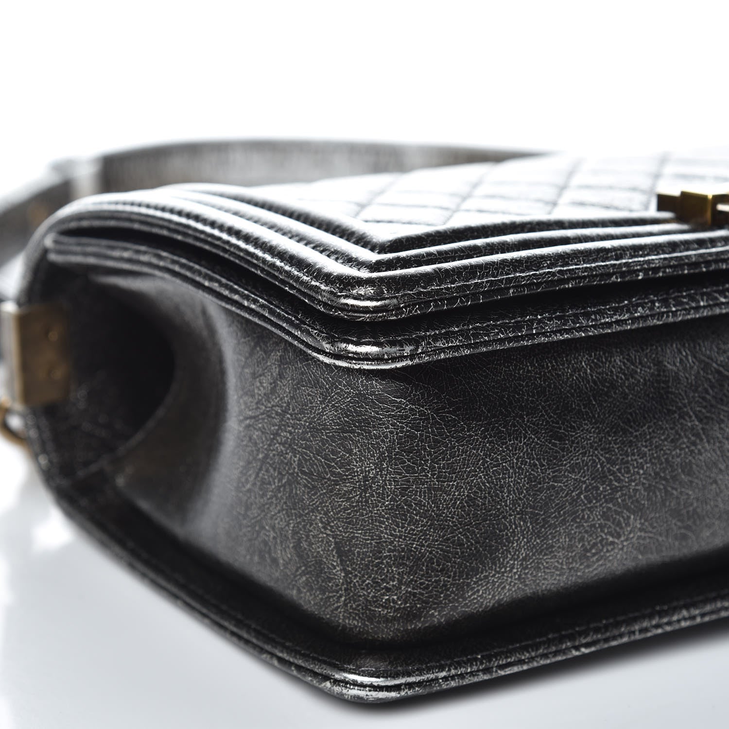 Chanel Cracked Metallic Calfskin Quilted Medium Boy Flap Dark Silver 10 of 11