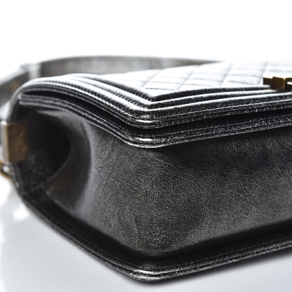 Chanel Cracked Metallic Calfskin Quilted Medium Boy Flap Dark Silver 10 of 11