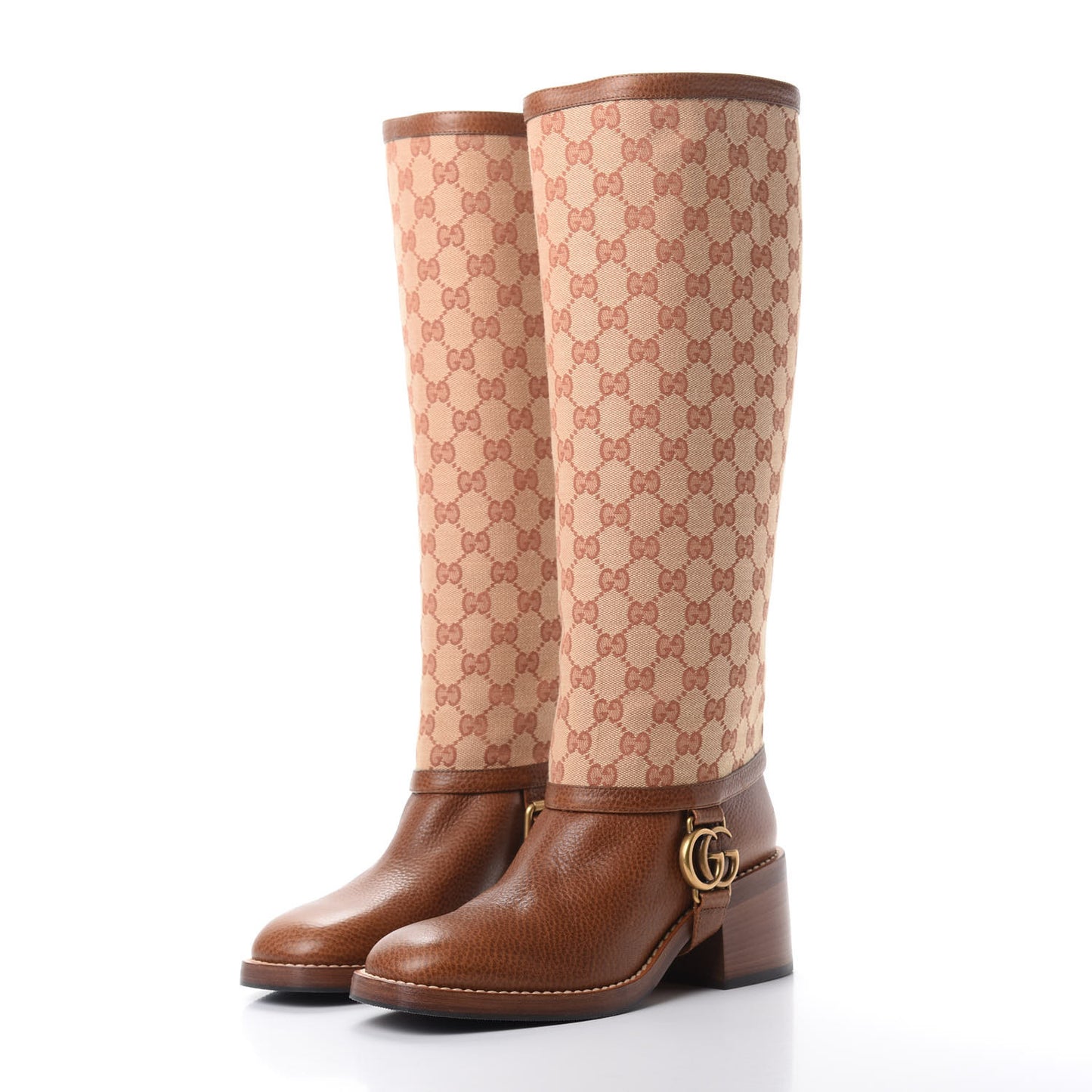 GG Monogram Calfskin Lola Tall Boots 38 Beige Ruggine Cuir