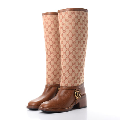 Gucci GG Monogram Calfskin Lola Tall Boots 38 Beige Ruggine Cuir 3 of 8